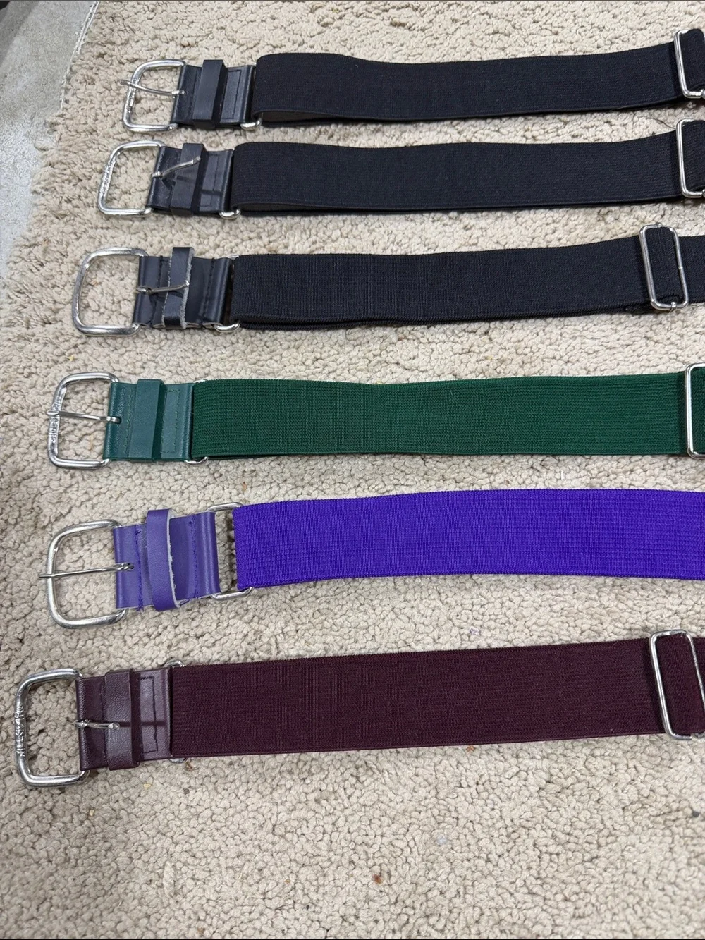 Men's adjustable baseball pant belts - black/purple/green/maroon all for $10